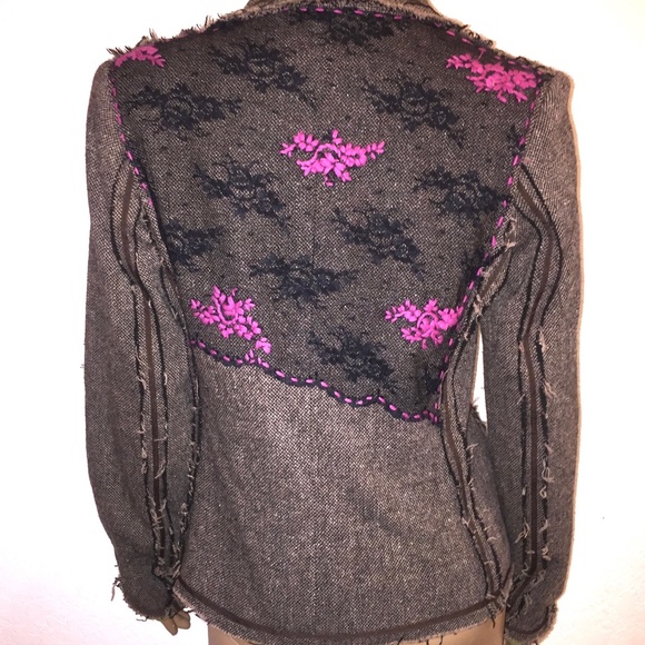 SPY EXCHANGE Raw Hem Lace Back Blazer SZ M - Picture 2 of 5